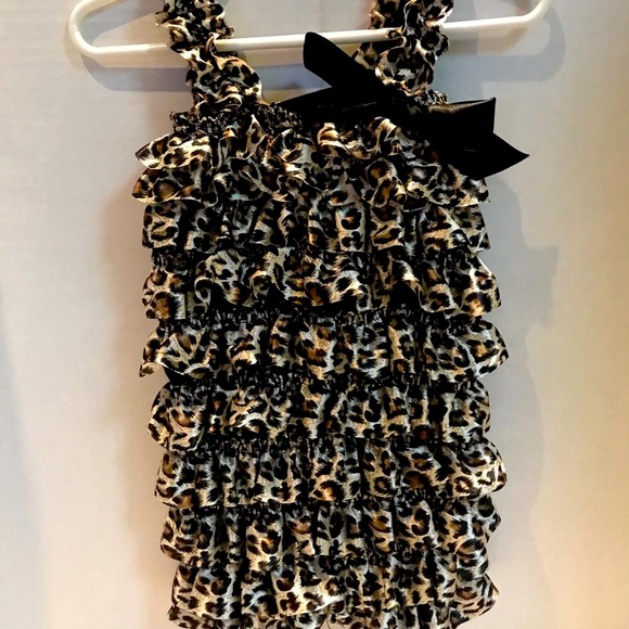 Leopard Satin romper plus over the top hair bow suitable for a child 18-24 month - Picture 2 of 5